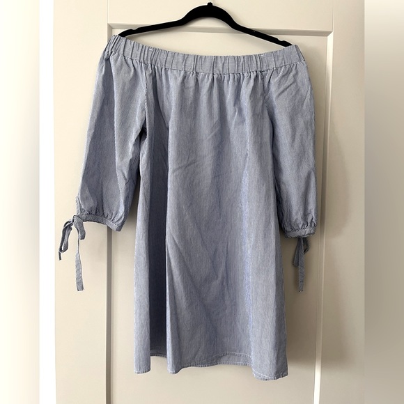 First Love Dresses & Skirts - First Love Pinstripe Off the Shoulder Cotton Dress